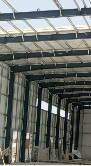 Steel frame of a logistics building under construction